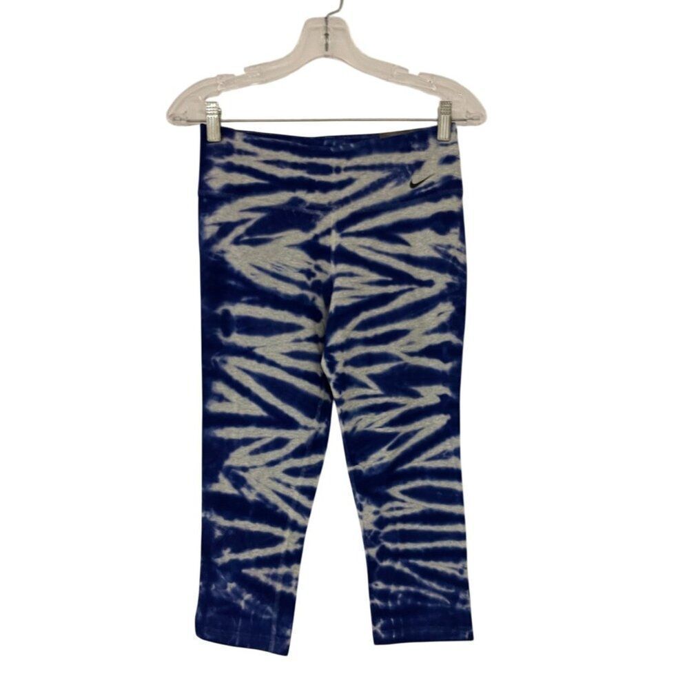 Nike Womens Leggings Small Blue Gray Tie Dye Dri Fit Swoosh Capri Activewear NWT